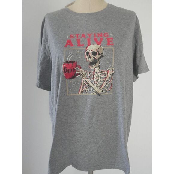 Teedino Dark Gray & Red 'Staying Alive' Skeleton Tee 3XL - Picture 2 of 9